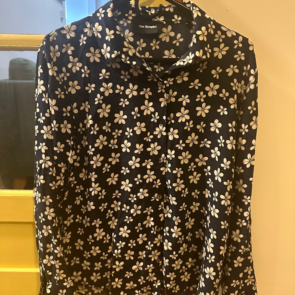 Silk Navy Shirt (Women’s) with white flower print